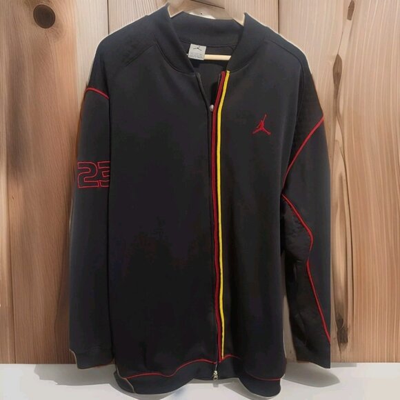 Michael Jordan Black Zipper Nylon Jacket XXL T Chicago Bulls Vintage *flaw* - Picture 1 of 10
